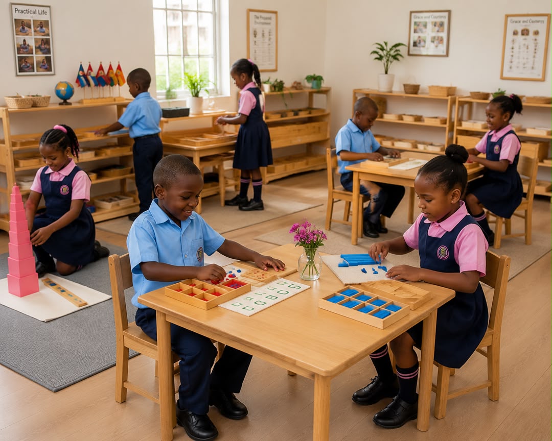 Child using Montessori materials